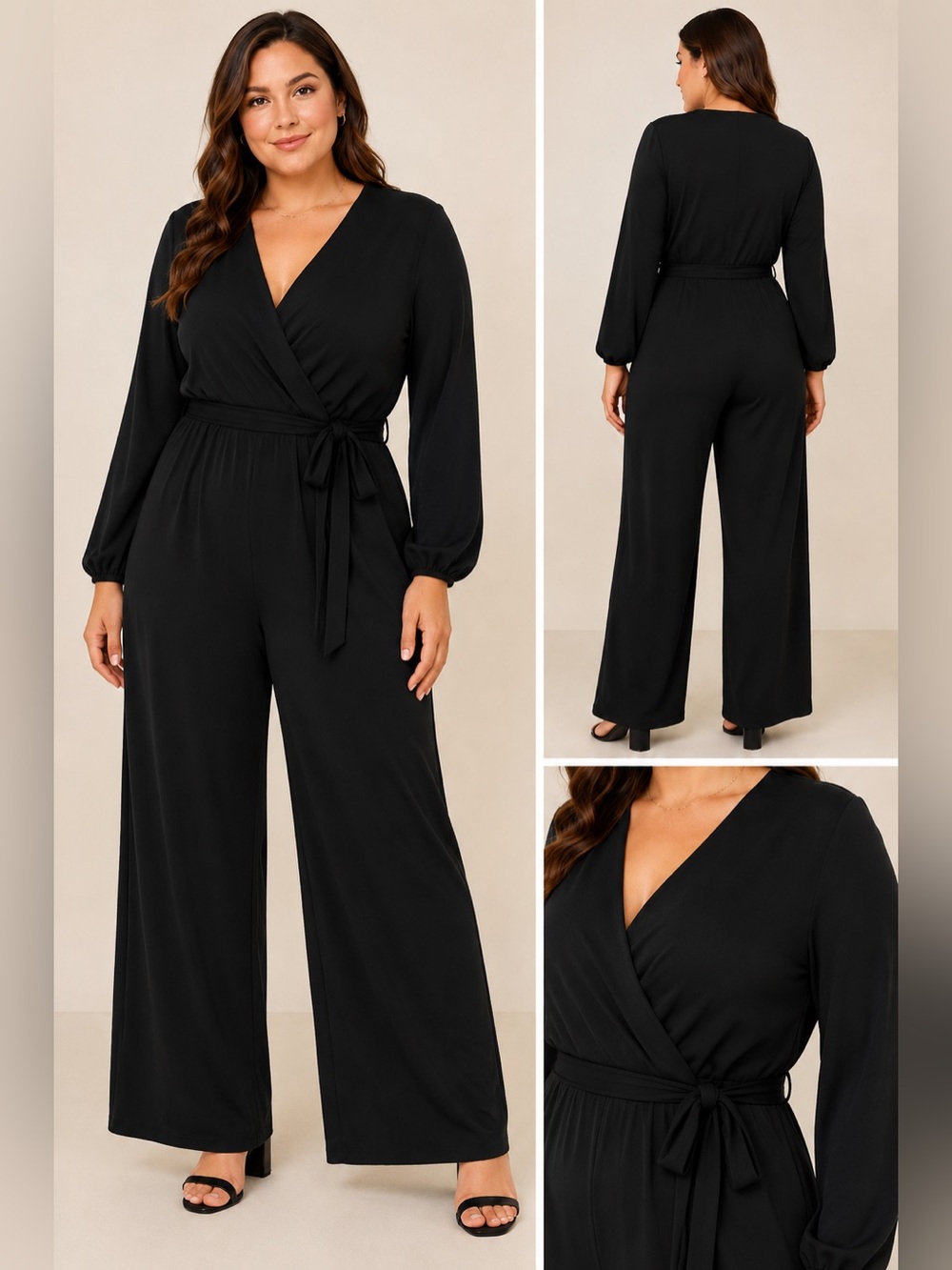 No Boundaries Black Wrap Jumpsuit Wide Leg Long Sleeve NWT XXL 2X
